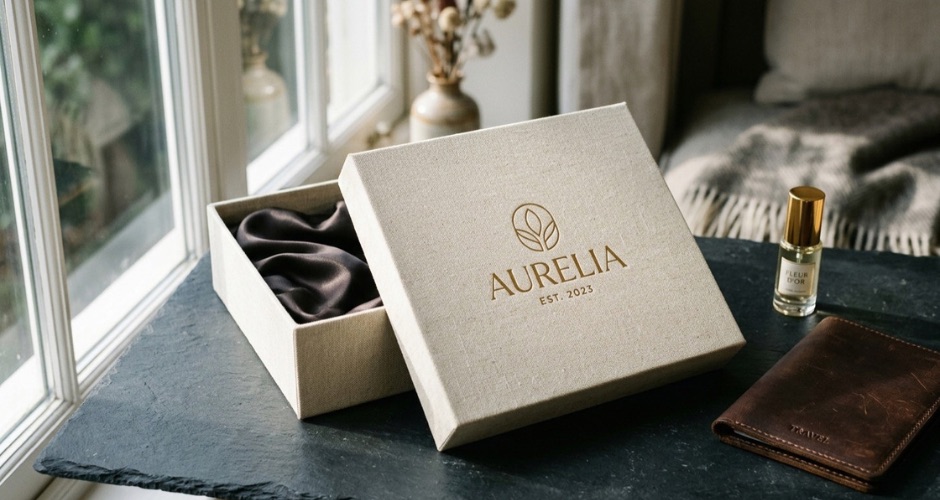 Everyday Luxury geöffnet: Leder-Etui, Parfum-Flakon und Seidenpapier in der Signature-Box